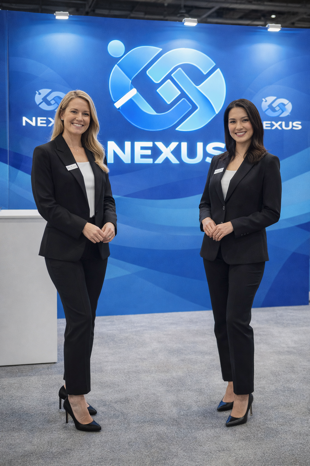 Equipo de NEXUS GOLD en stand corporativo durante feria profesional